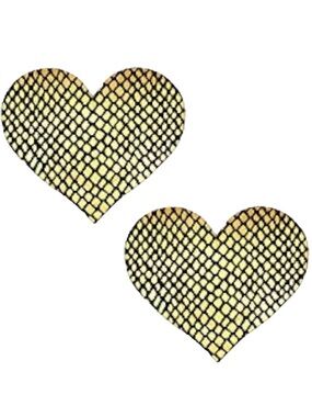 Gold Fishnet Heart Nipple Pasties Black Festival Rave Adhesive Covers